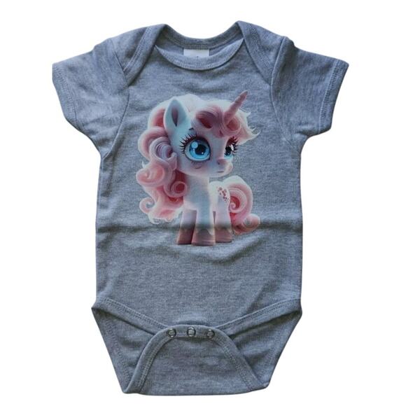 Creations of Grace Baby Girl Custom Gray Bodysuit with Unicorn Stamp, 0-3 Months - Picture 1 of 5